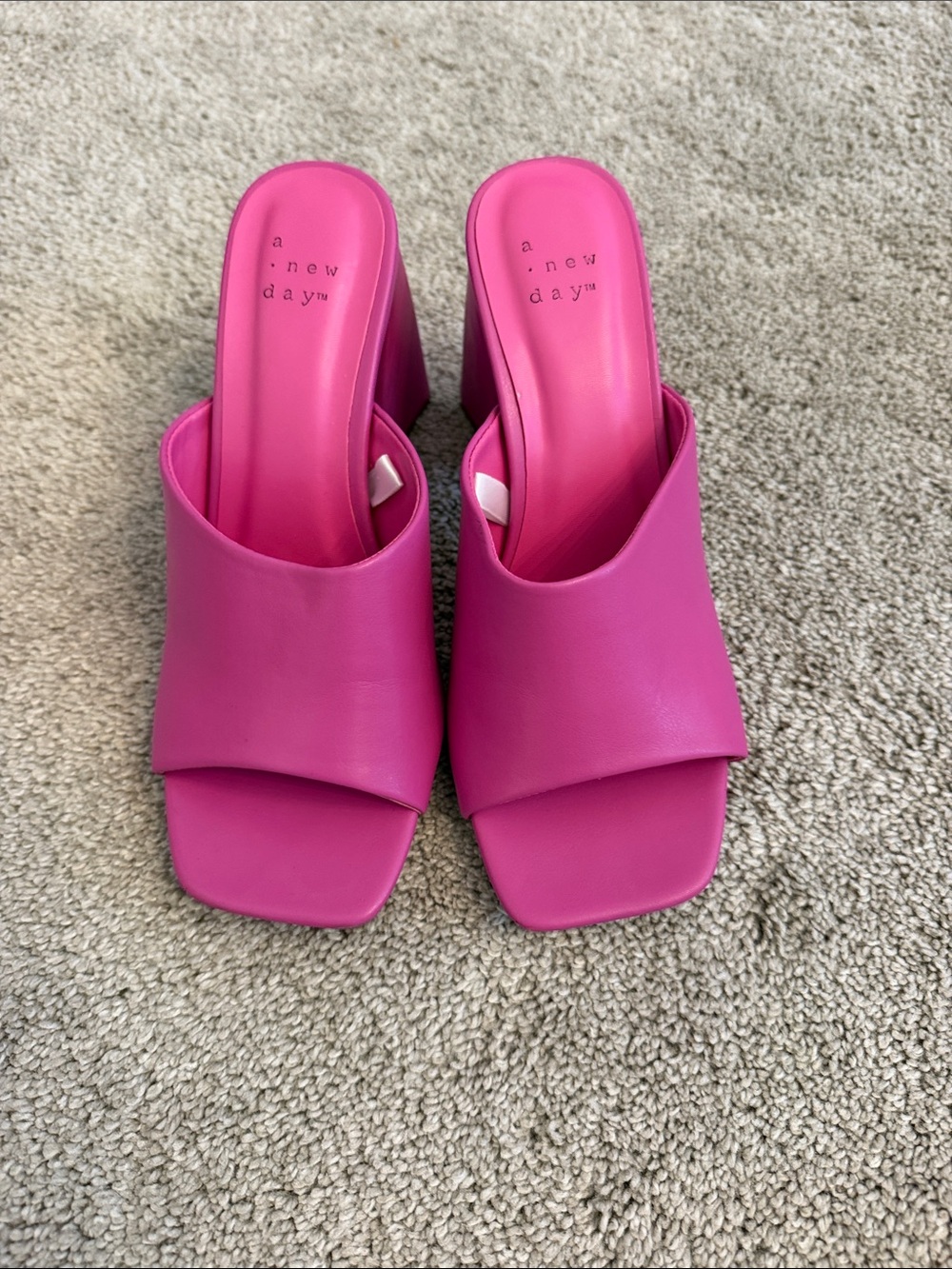 a new day Vibrant Pink Square Toe Block Heel Mules